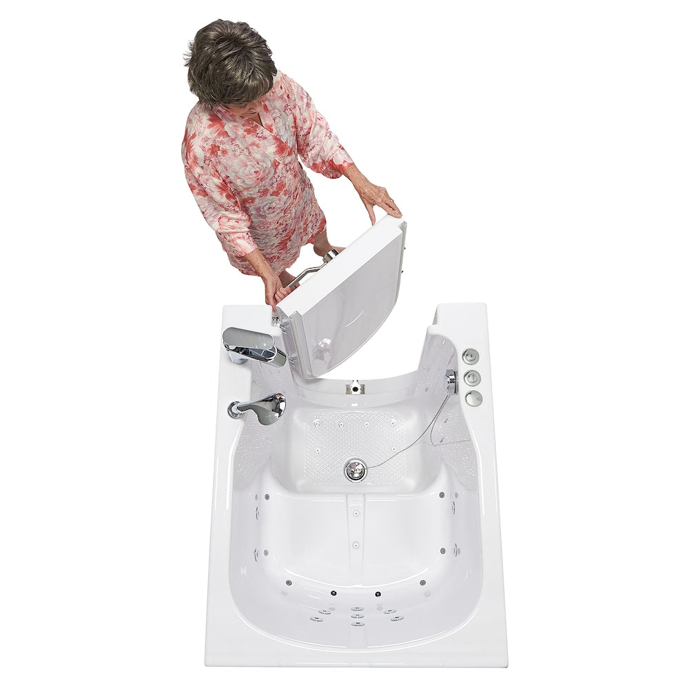 Baignoire à l'italienne à remous et à air de 3 pi 4 po en blanc avec robinet à remplissage rapide, porte droite
