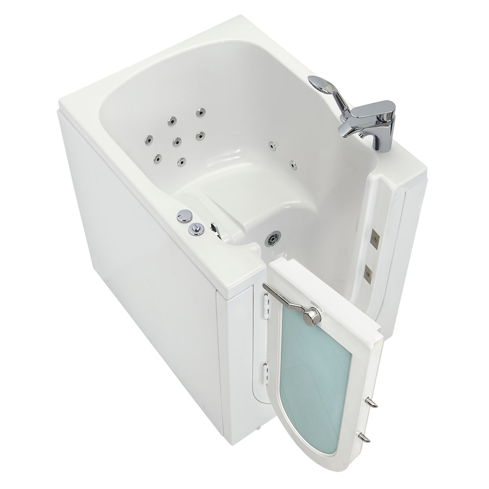Baignoire à remous avant de 3 pi 4 po en blanc avec robinet à remplissage rapide, porte à gauche