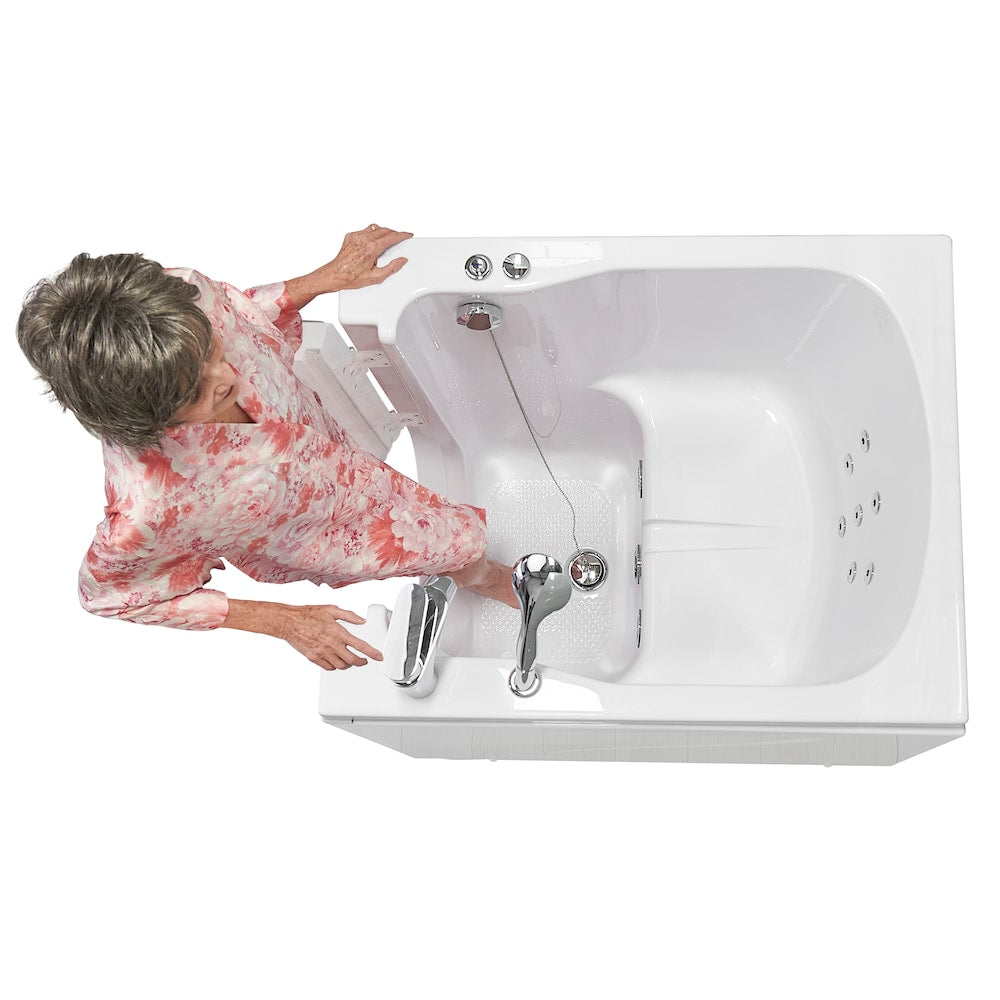 Baignoire à remous avant de 3 pi 4 po en blanc avec robinet à remplissage rapide, porte à gauche