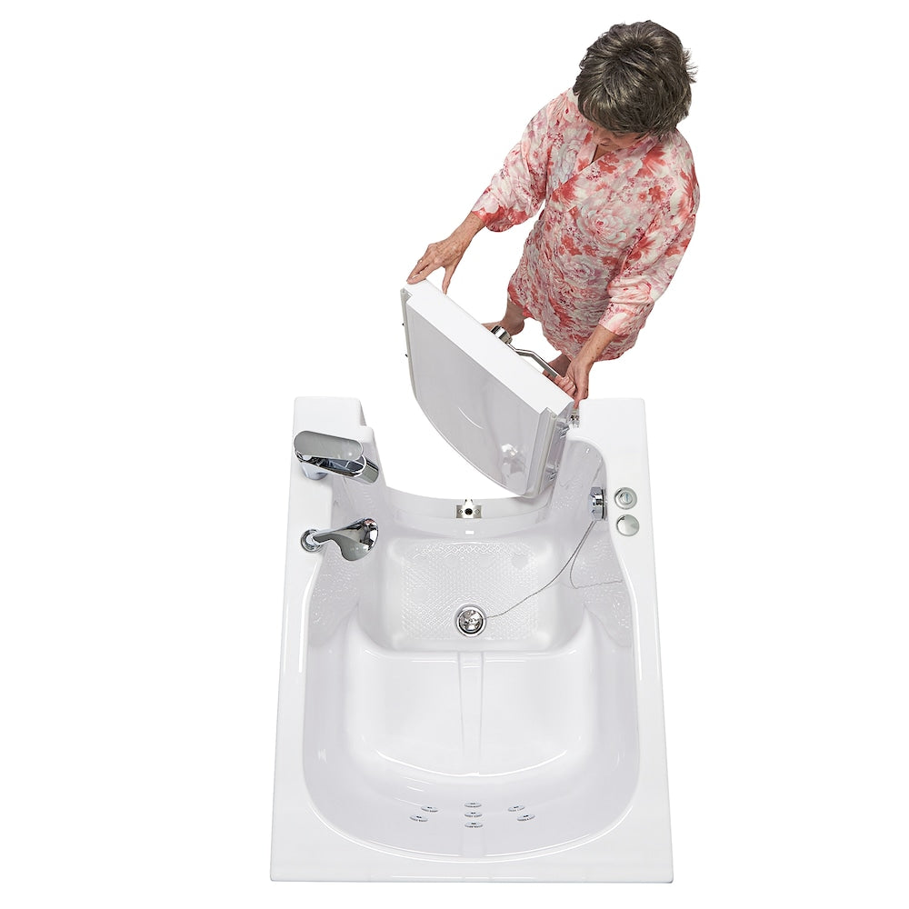 Baignoire à remous avant de 3 pi 4 po en blanc avec robinet à remplissage rapide, porte à gauche