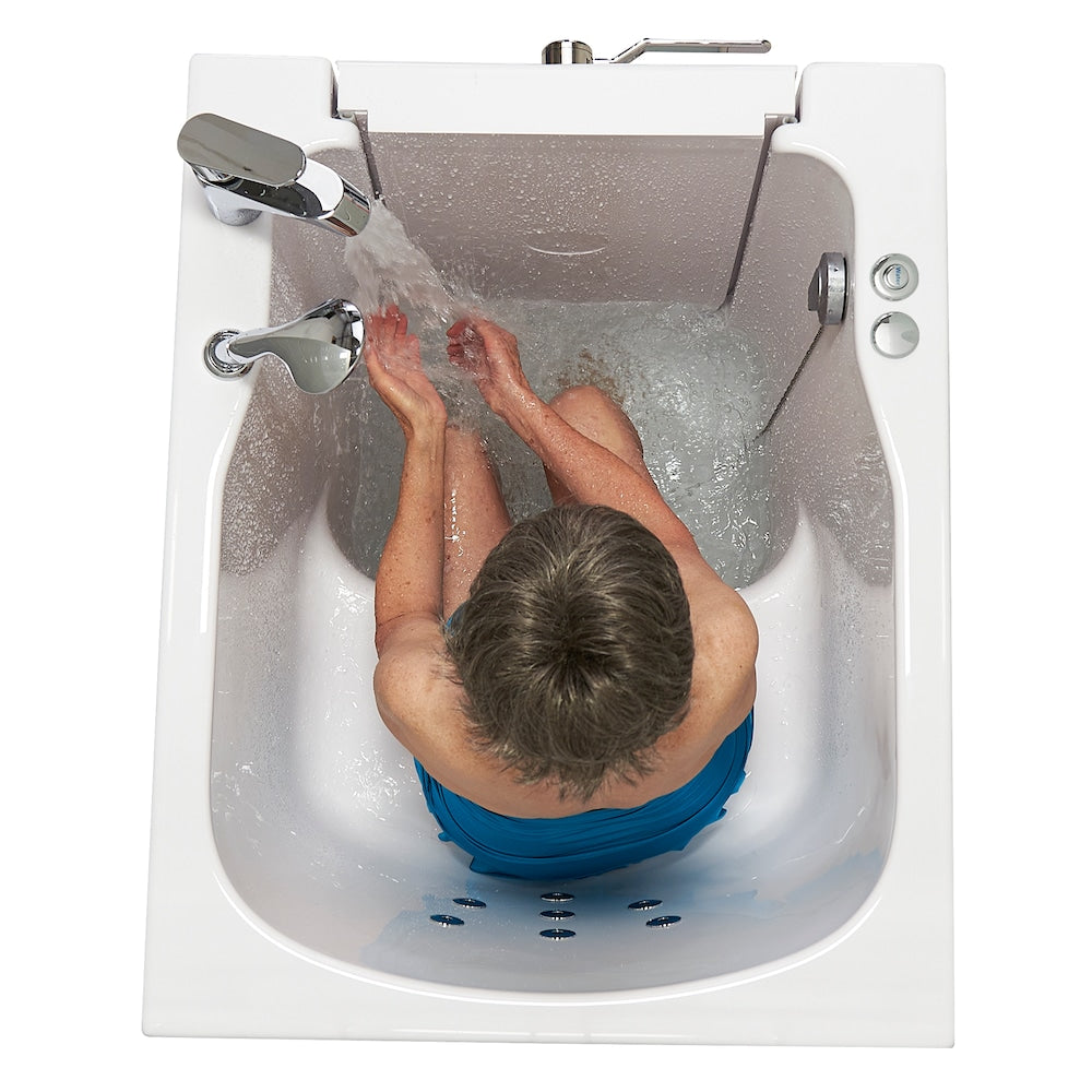 Baignoire à remous avant de 3 pi 4 po en blanc avec robinet à remplissage rapide, porte à gauche
