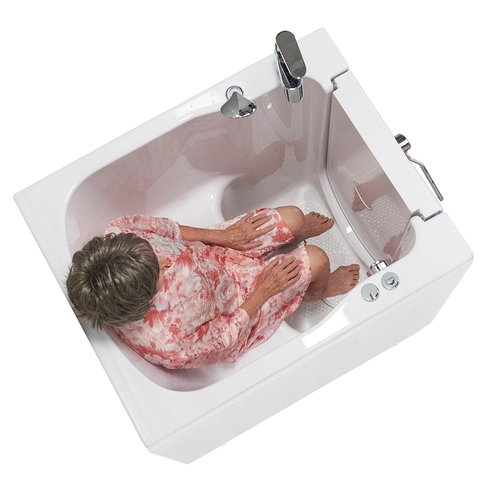 Baignoire à remous avant de 3 pi 4 po en blanc avec robinet à remplissage rapide, porte à gauche