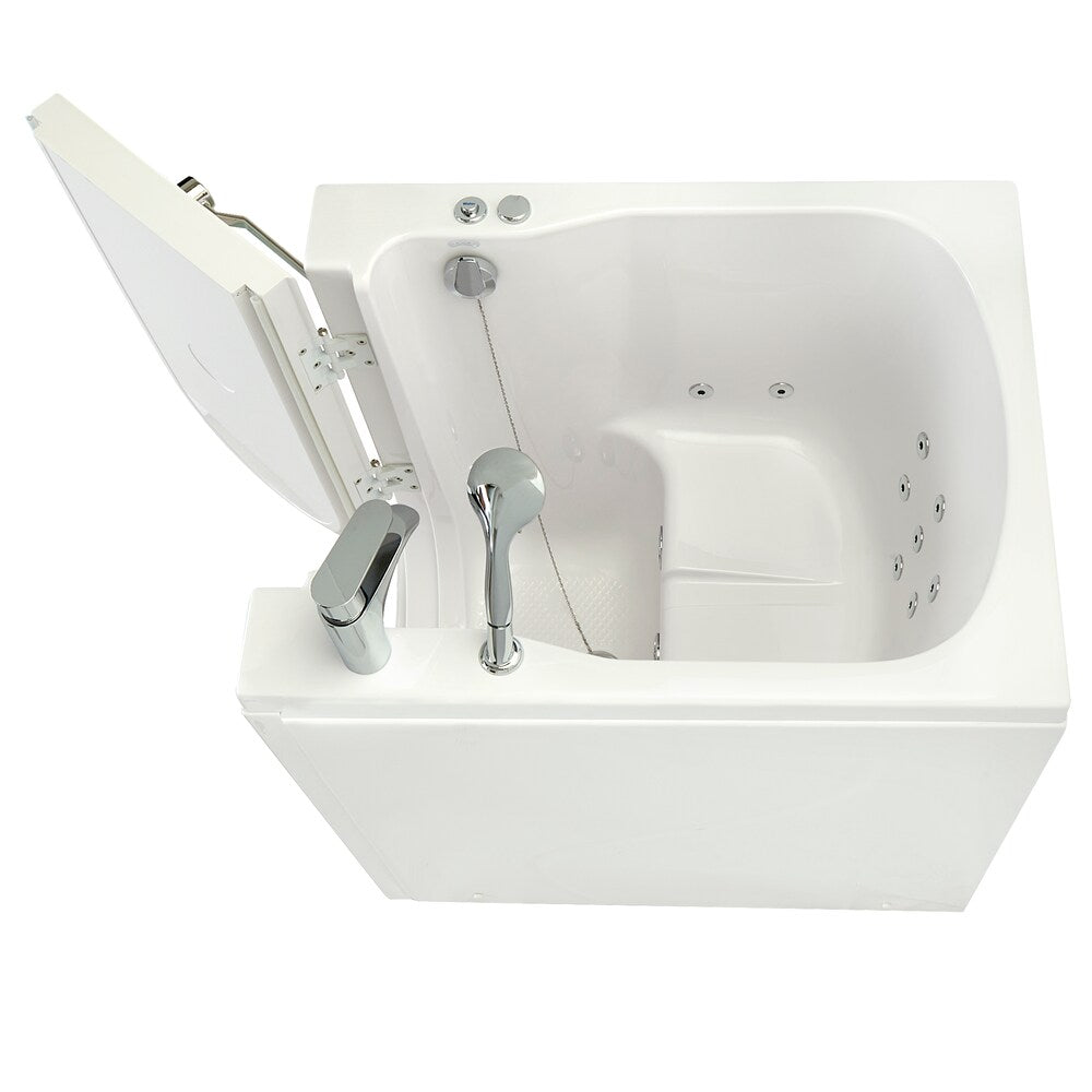 Baignoire à remous avant de 3 pi 4 po en blanc avec robinet à remplissage rapide, porte à gauche