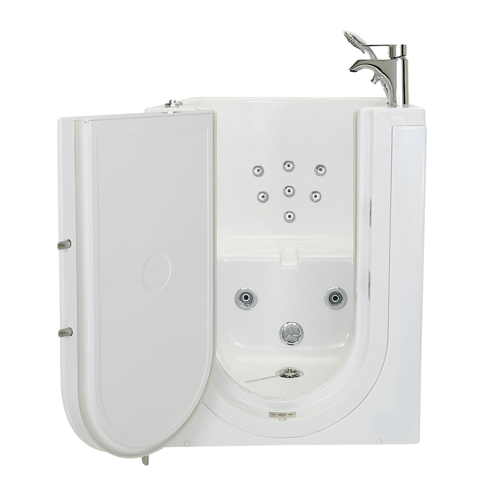 Baignoire à remous avant de 3 pi 4 po en blanc avec robinet à remplissage rapide, porte à gauche