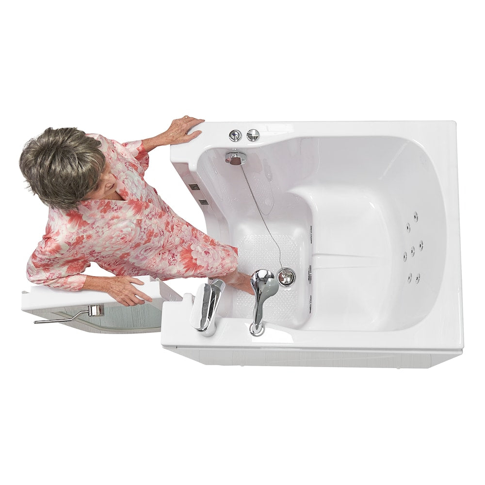 Baignoire à remous avant de 3 pi 4 po en blanc avec robinet à remplissage rapide, porte droite