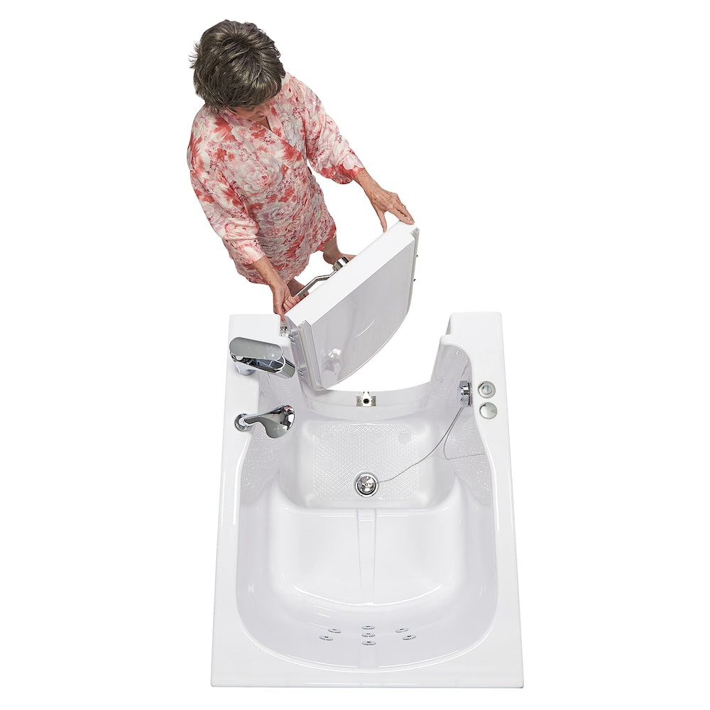 Baignoire à remous avant de 3 pi 4 po en blanc avec robinet à remplissage rapide, porte droite