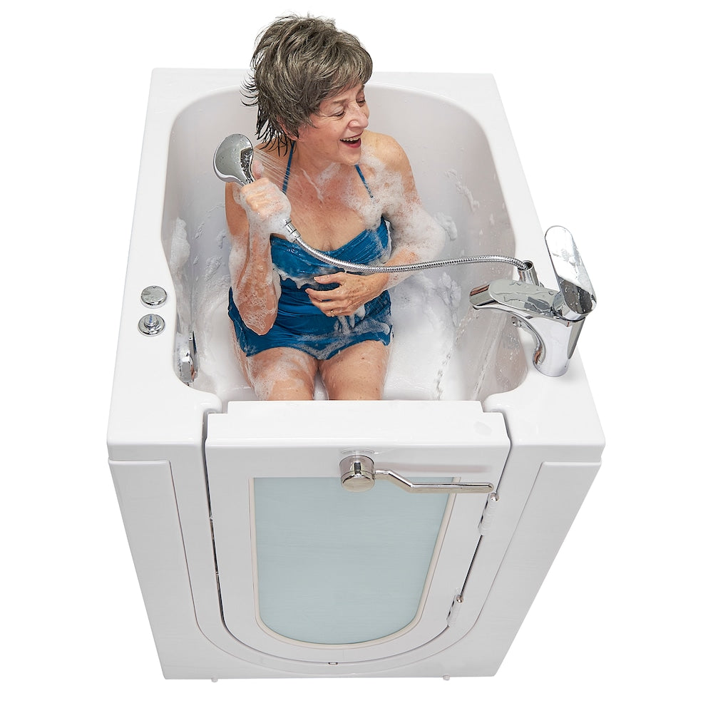 Baignoire à remous avant de 3 pi 4 po en blanc avec robinet à remplissage rapide, porte droite