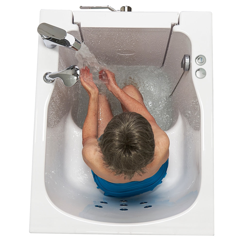 Baignoire à remous avant de 3 pi 4 po en blanc avec robinet à remplissage rapide, porte droite
