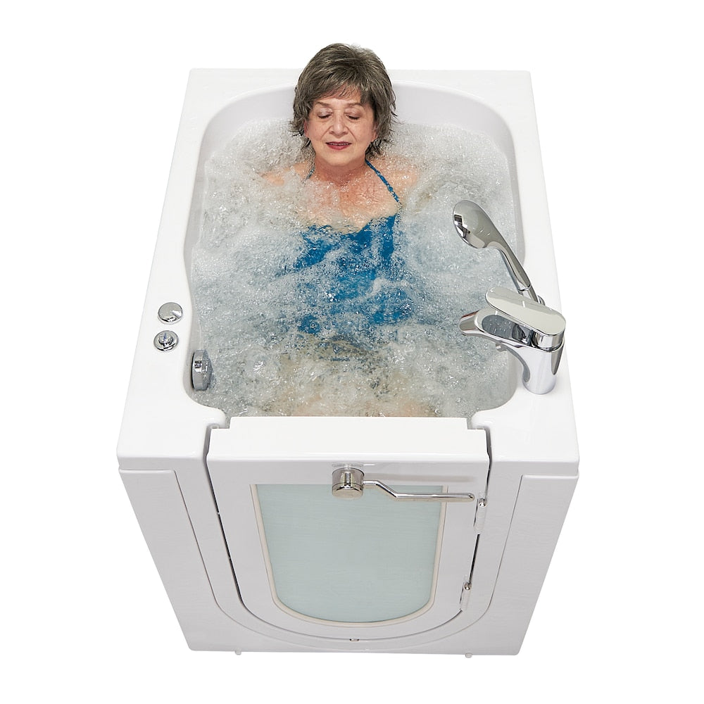 Baignoire à remous avant de 3 pi 4 po en blanc avec robinet à remplissage rapide, porte droite