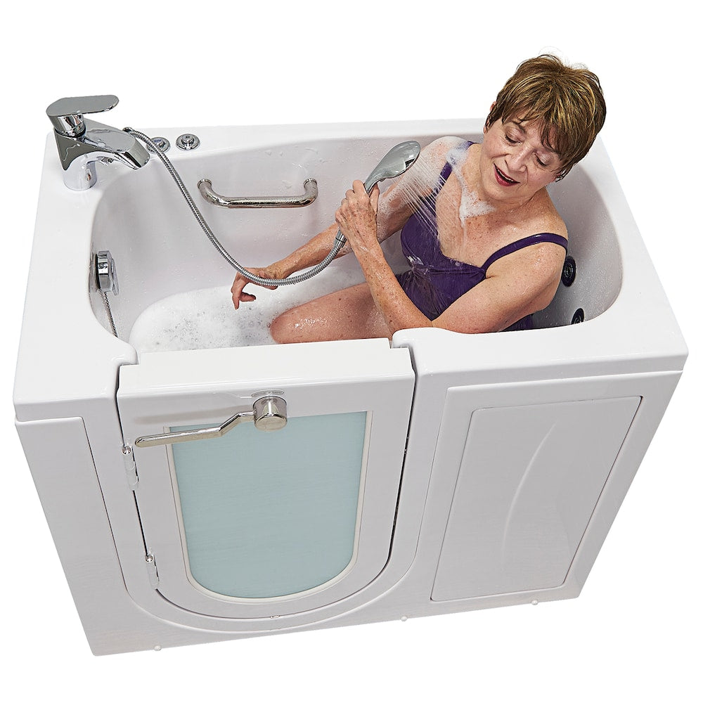 Baignoire balnéo mobile de 3 pi 9 po avec drain à gauche et robinet à remplissage rapide en blanc