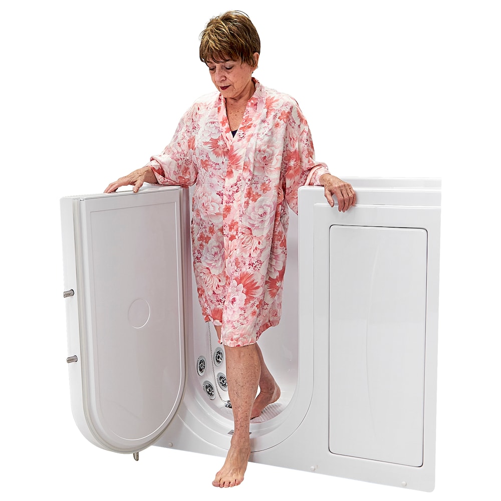 Baignoire balnéo mobile de 3 pi 9 po avec drain à gauche et robinet à remplissage rapide en blanc