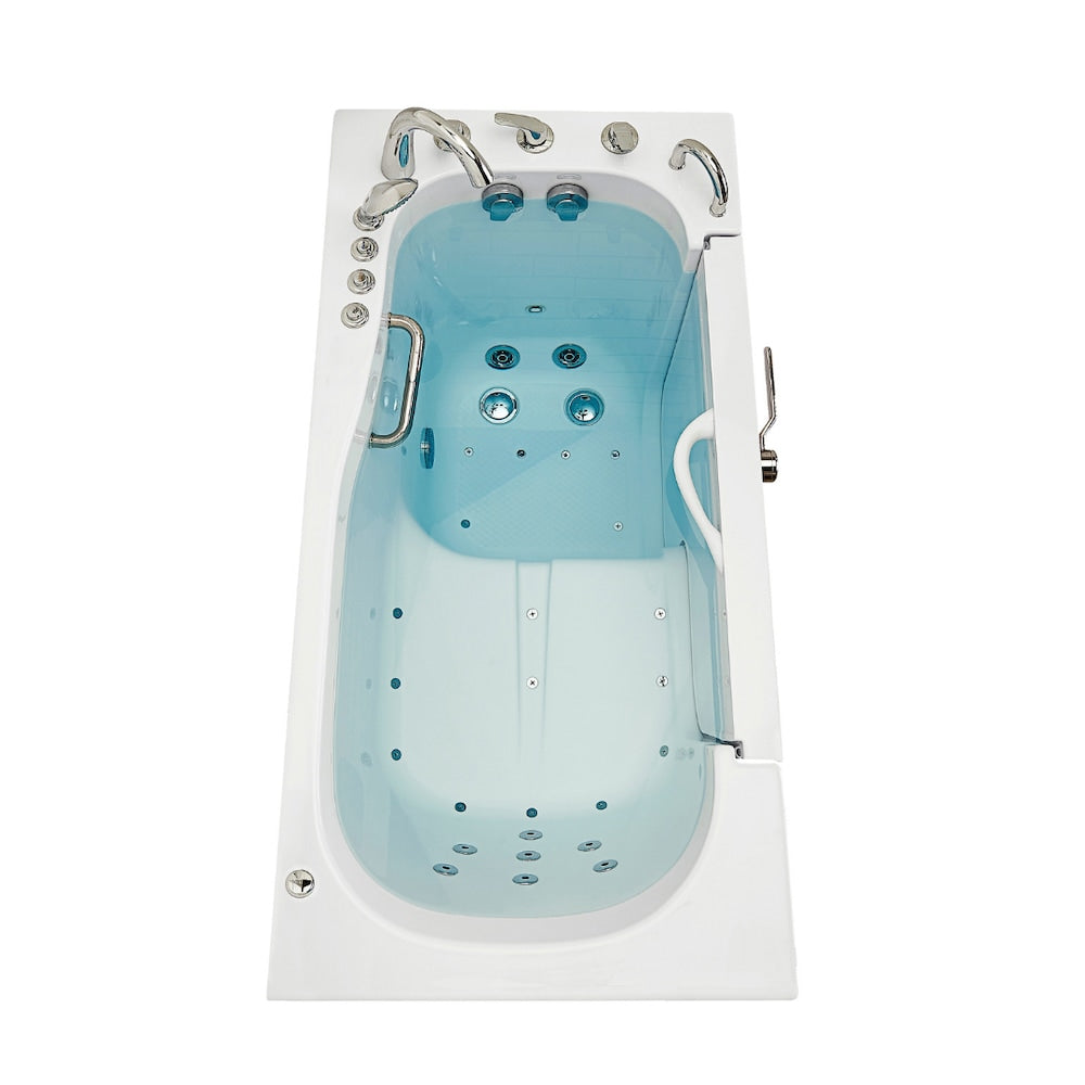 Baignoire à remous et à air de plain-pied de 32 pi 4 po avec drain à droite en blanc avec robinet