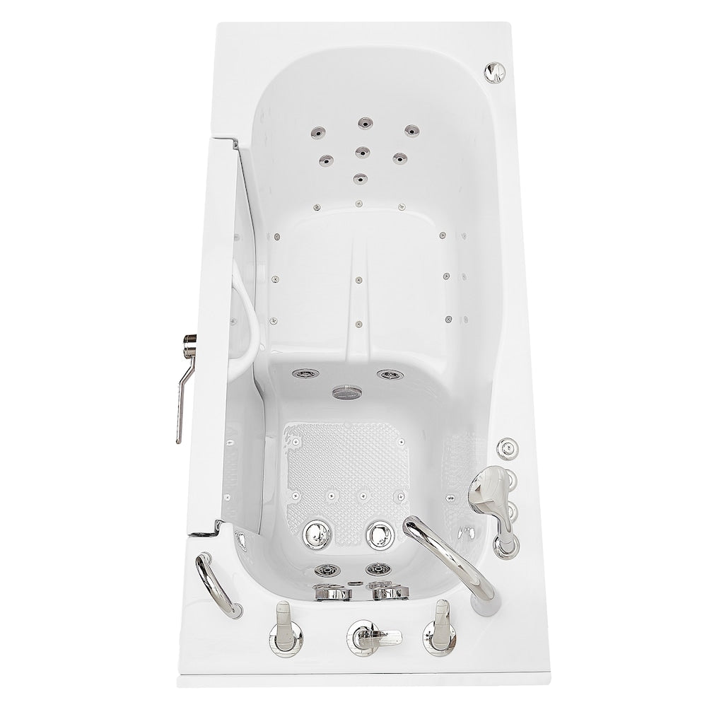Baignoire à remous et à air de plain-pied de 32 pi 4 po avec drain à droite en blanc avec robinet