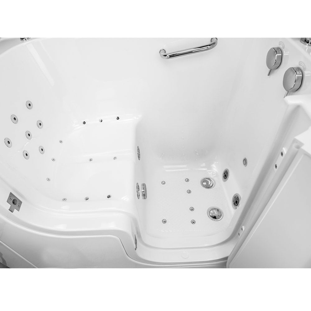 Baignoire à remous et à air de plain-pied de 32 pi 4 po avec drain à droite en blanc avec robinet