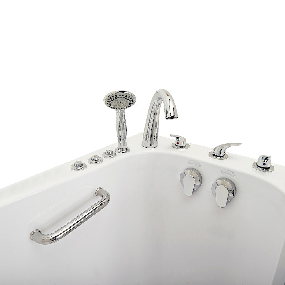 Baignoire à remous et à air de plain-pied de 32 pi 4 po avec drain à droite en blanc avec robinet