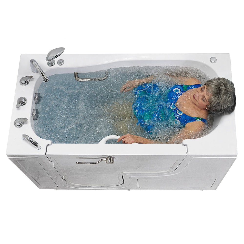 Baignoire balnéo à accès facile de 32 pi 4 po avec drain à gauche et robinet à remplissage rapide, blanche