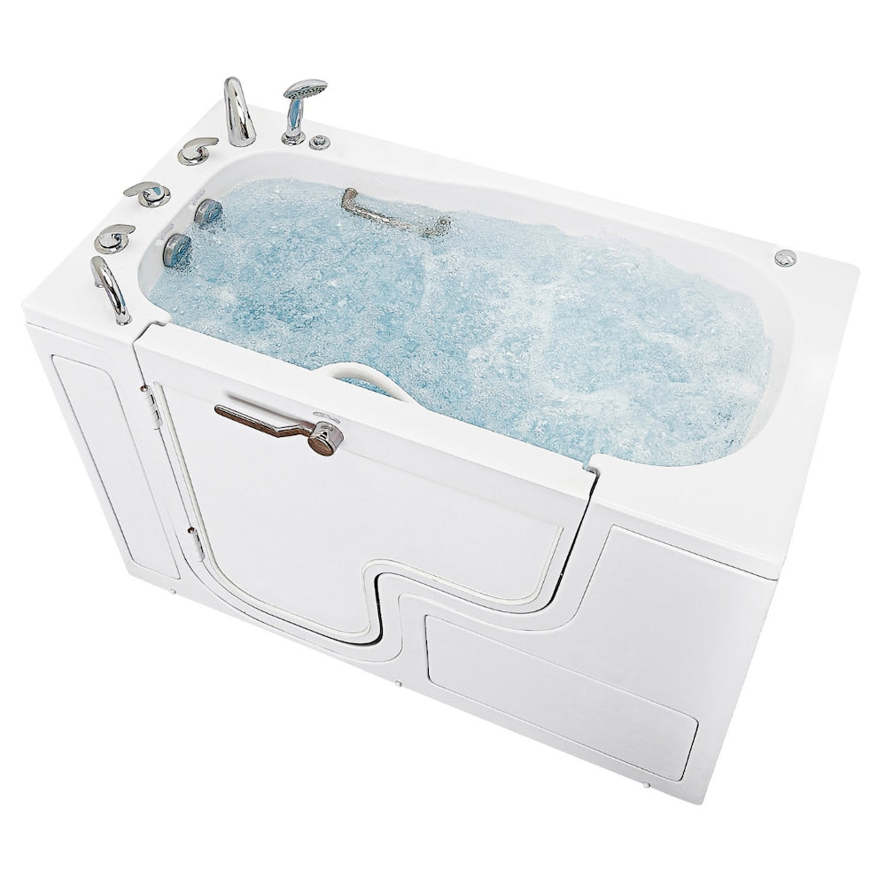 Baignoire balnéo à accès facile de 32 pi 4 po avec drain à gauche et robinet à remplissage rapide, blanche