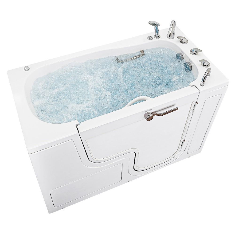 Baignoire balnéo à accès facile de 32 pi 4 po avec drain à droite et robinet à remplissage rapide, blanche