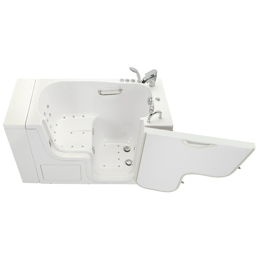 Baignoire à remous et à air de plain-pied de 26 pi 4 po avec drain à droite en blanc avec robinet