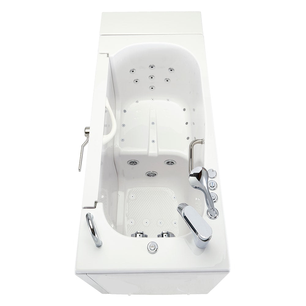 Baignoire à remous et à air de plain-pied de 26 pi 4 po avec drain à droite en blanc avec robinet