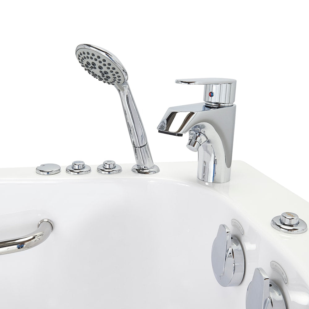 Baignoire à remous et à air de plain-pied de 26 pi 4 po avec drain à droite en blanc avec robinet