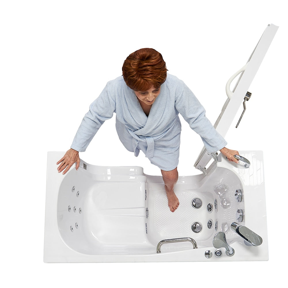 Baignoire balnéo à accès facile de 26 pi 4 po avec drain à gauche et robinet à remplissage rapide en blanc