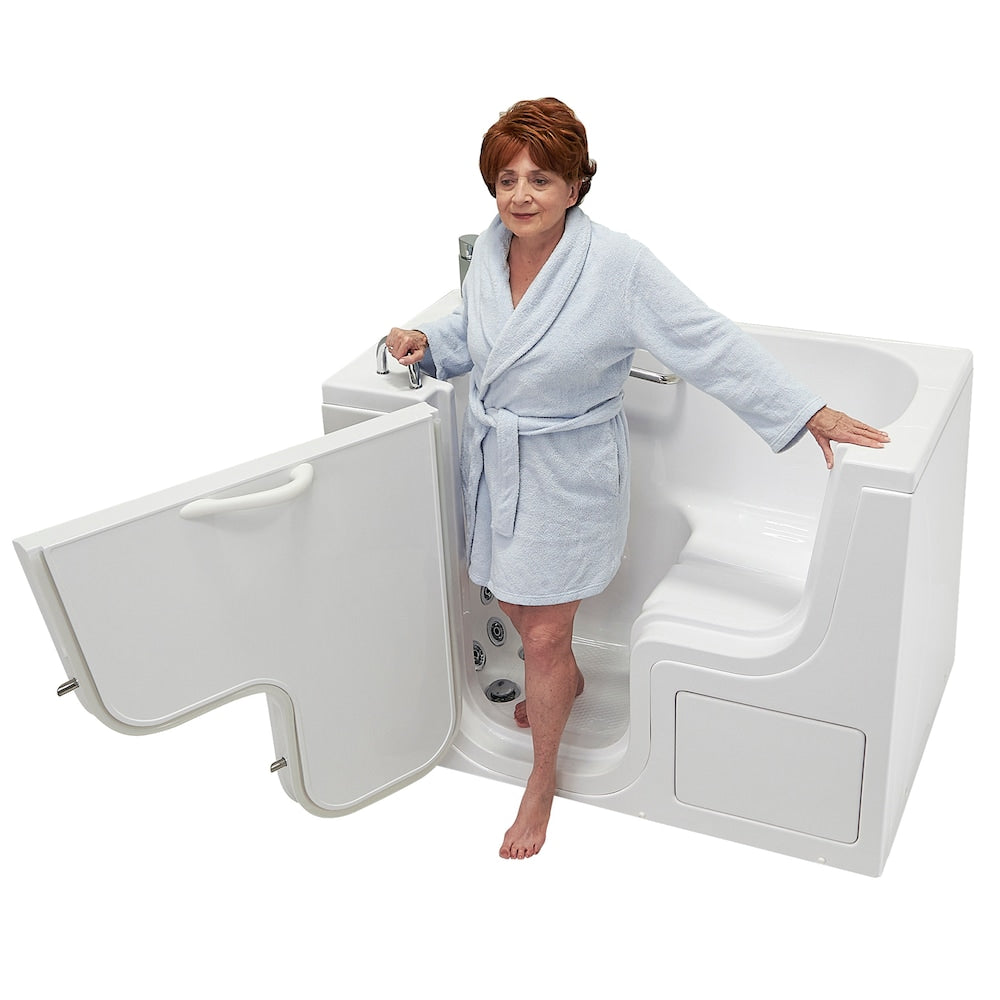 Baignoire balnéo à accès facile de 26 pi 4 po avec drain à gauche et robinet à remplissage rapide en blanc