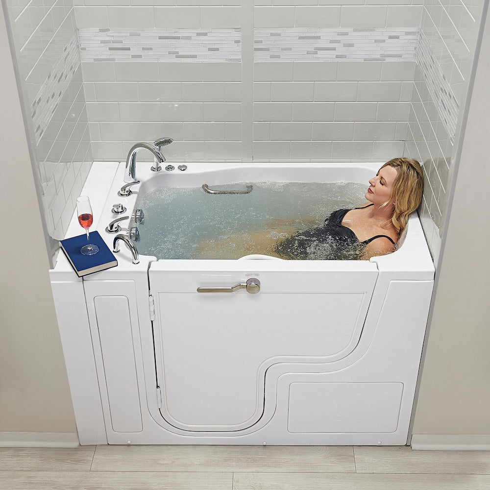 Baignoire balnéo à accès facile XXXL de 4 pi 7 po avec drain à gauche et robinet à remplissage rapide en blanc