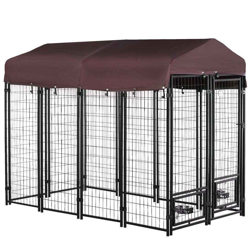 Outdoor Dog Kennel, Pet Playpen Crate, Welded Wire Steel Fence, with Water-, UV-Resistant Canopy