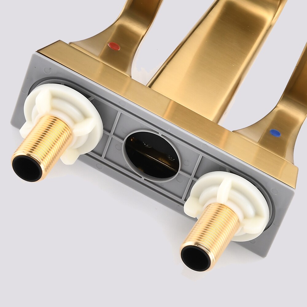 4 inch Centerest Double Handle Bathroom Sink Faucet with Drain Assembly in Brushed Gold