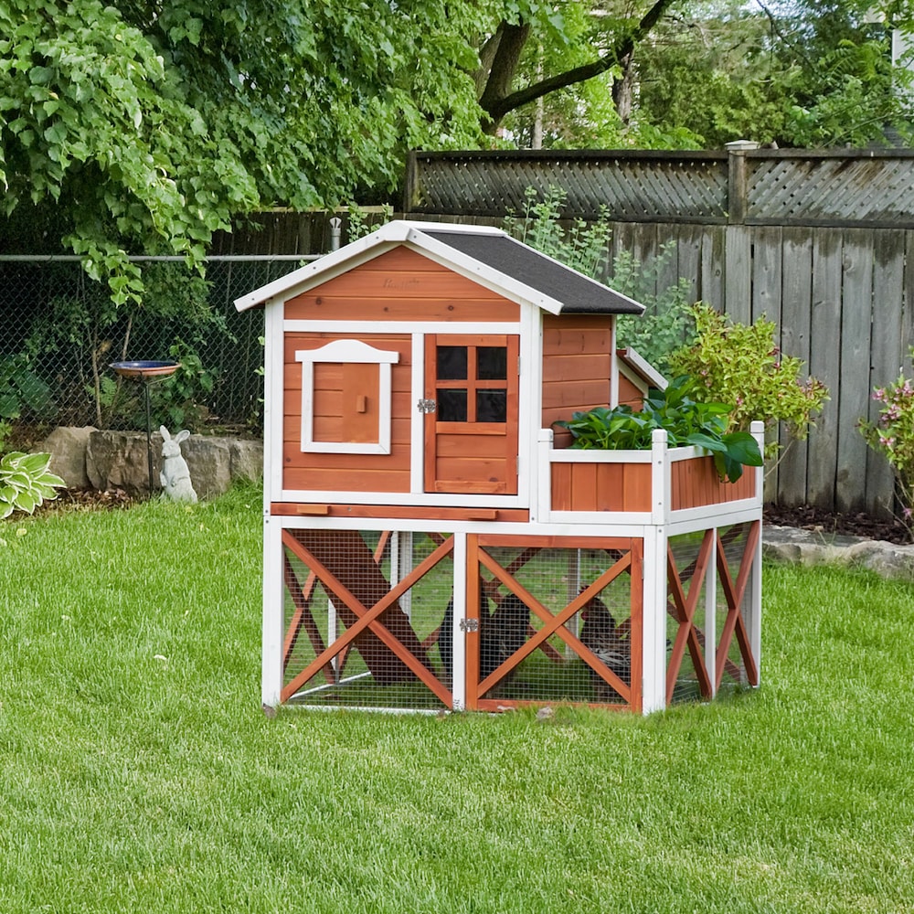 44" Chicken Coop, Wooden House, Rabbit Hutch with Nesting Box, Asphalt Roof, Removable Tray