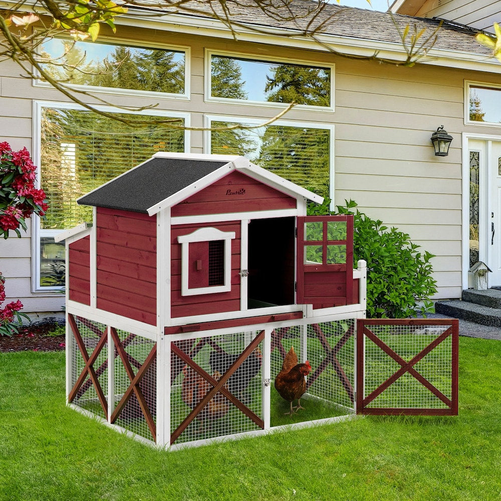 44" Chicken Coop, Wooden House, Rabbit Hutch with Removable Tray, Asphalt Roof, Nesting Box