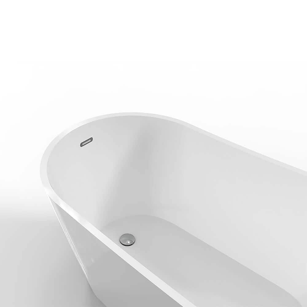 Baignoire autoportante ovale en acrylique Lorie de 67 po x 32 po avec drain à gauche en blanc