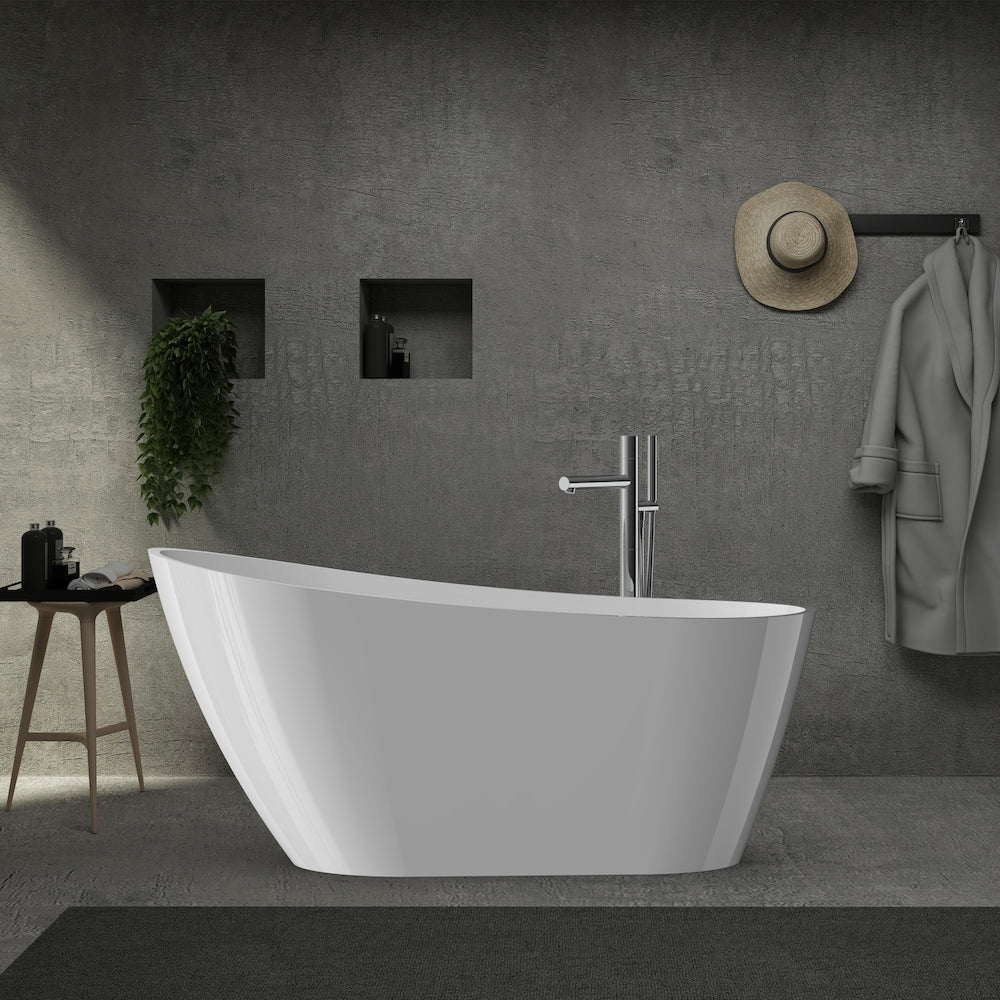 Baignoire autoportante ovale en acrylique Lorie de 67 po x 32 po avec drain à gauche en blanc