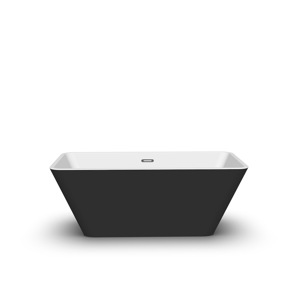 Baignoire autoportante rectangulaire en acrylique Hannah de 60 po x 30 po avec drain central en noir et blanc
