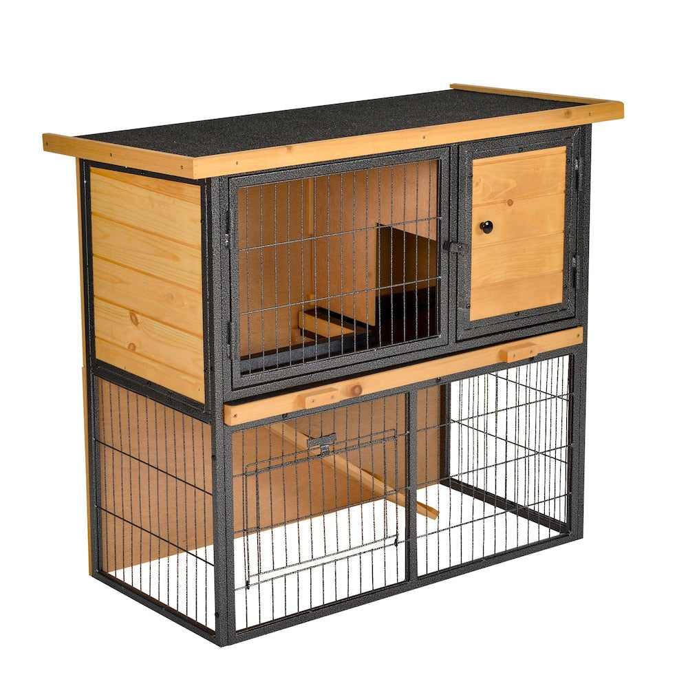 Clapier pour lapins, maison pour animaux de compagnie, cage pour lapins, habitat pour petits animaux avec toit ouvrable en asphalte pour l'extérieur