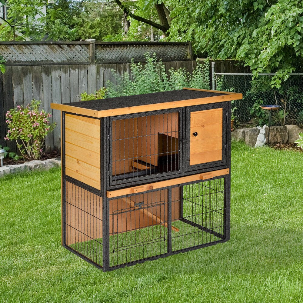 Clapier pour lapins, maison pour animaux de compagnie, cage pour lapins, habitat pour petits animaux avec toit ouvrable en asphalte pour l'extérieur
