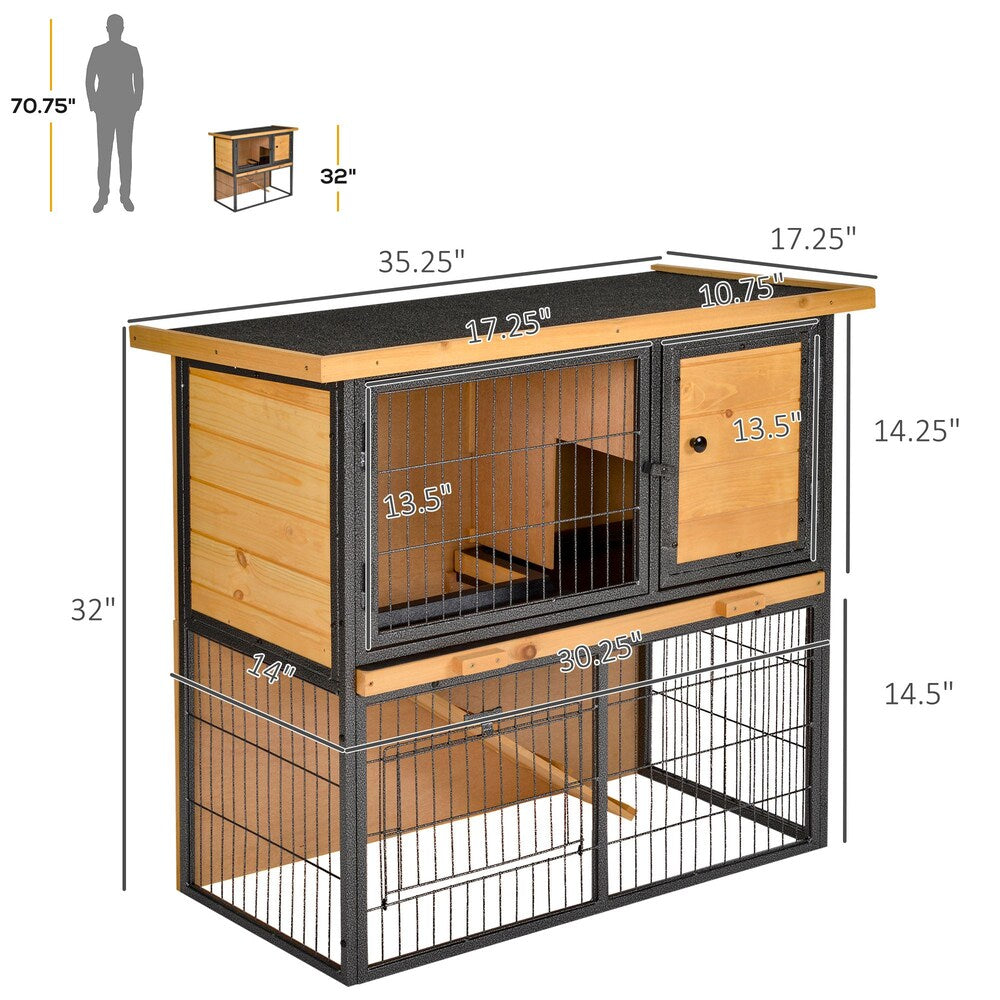 Clapier pour lapins, maison pour animaux de compagnie, cage pour lapins, habitat pour petits animaux avec toit ouvrable en asphalte pour l'extérieur