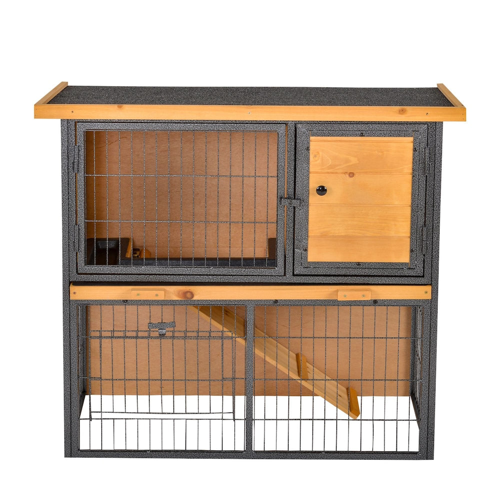 Clapier pour lapins, maison pour animaux de compagnie, cage pour lapins, habitat pour petits animaux avec toit ouvrable en asphalte pour l'extérieur