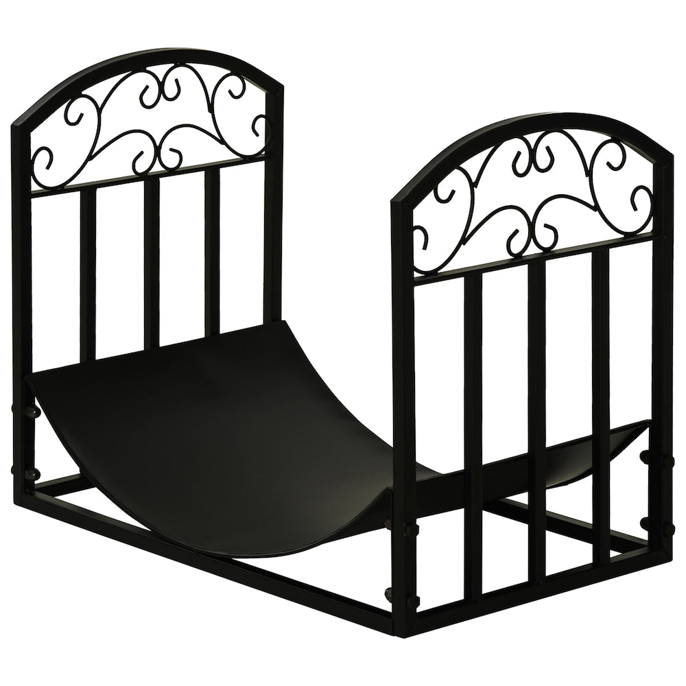 Support à bûches avec volutes latérales, support à bûches incurvé, noir