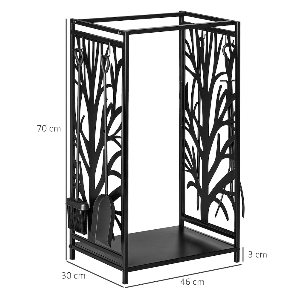 Support à bois de chauffage pour intérieur et extérieur avec 4 outils, porte-bûches, noir