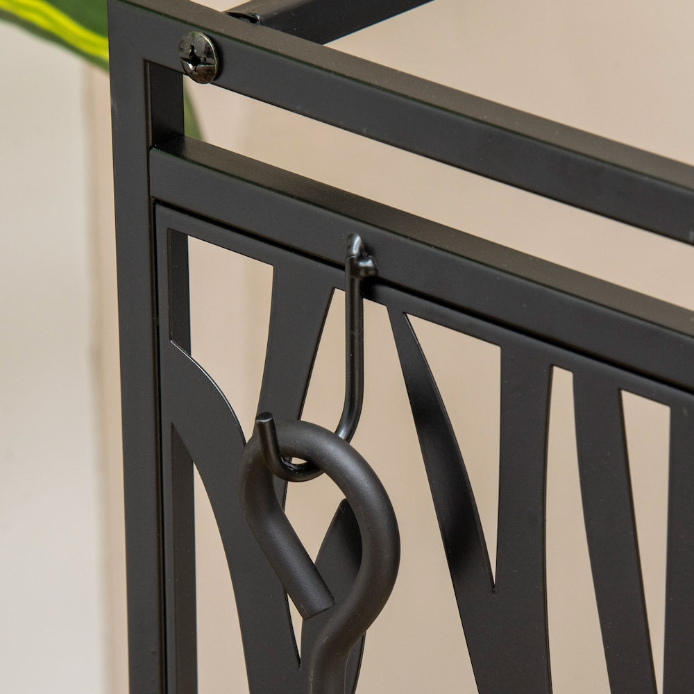 Support à bois de chauffage pour intérieur et extérieur avec 4 outils, porte-bûches, noir
