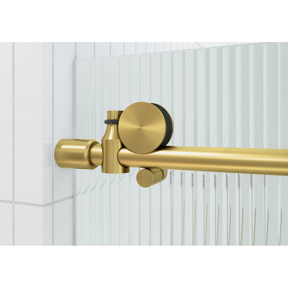 Porte de baignoire coulissante de 56 po à 60 po de largeur x 60 po de hauteur en laiton satiné avec verre cannelé - Côté droit