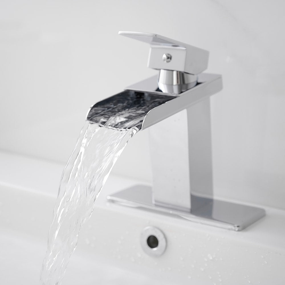 Robinet de salle de bain monotrou à poignée unique avec ensemble de vidage escamotable en chrome poli