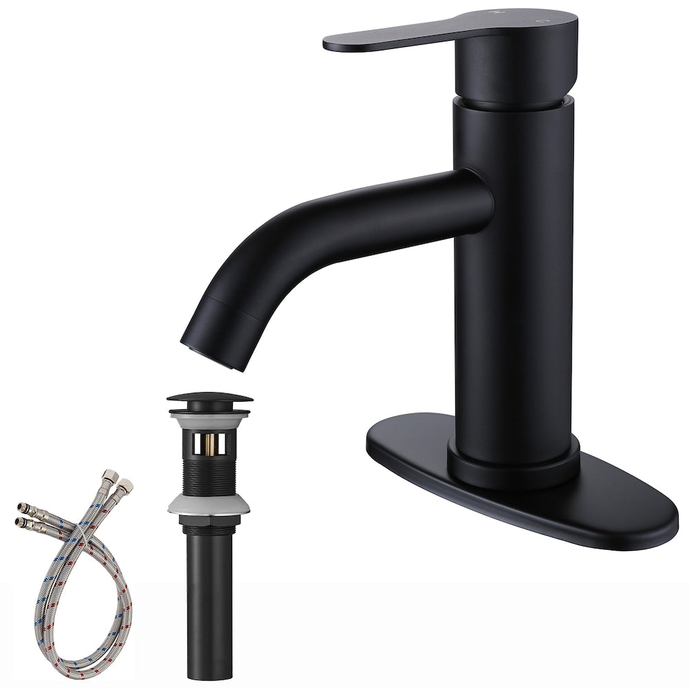 Robinet de salle de bain monotrou à poignée unique en noir mat