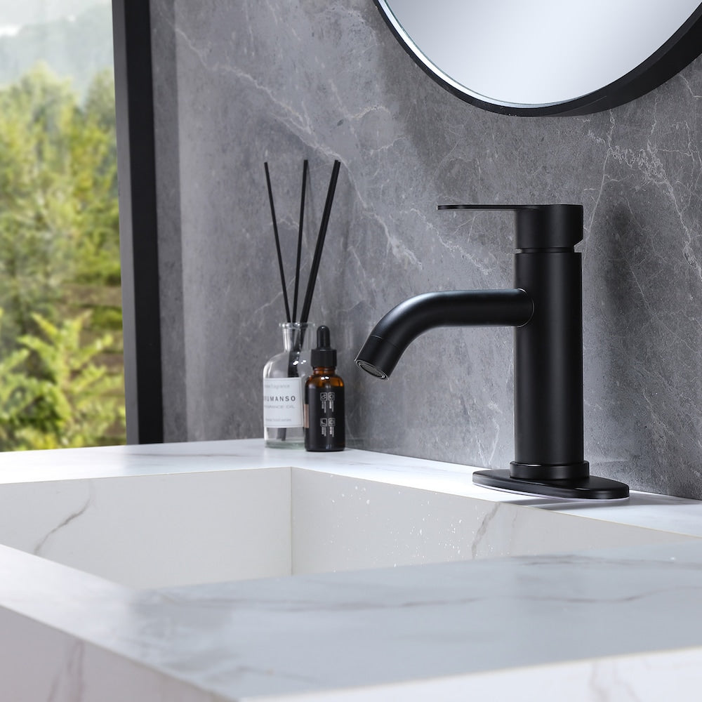 Robinet de salle de bain monotrou à poignée unique en noir mat