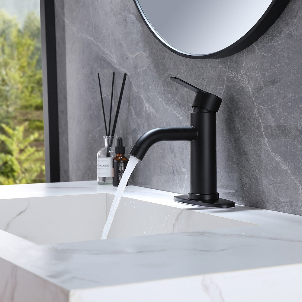 Robinet de salle de bain monotrou à poignée unique en noir mat