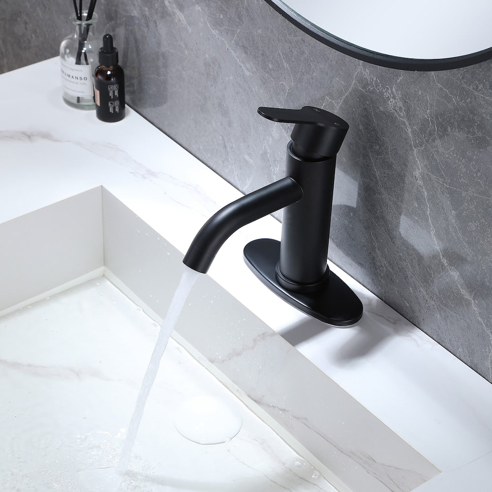 Robinet de salle de bain monotrou à poignée unique en noir mat