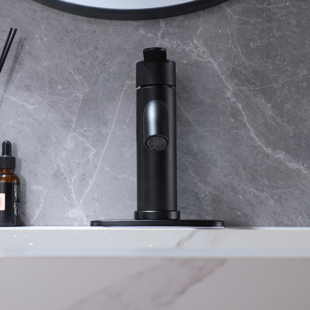 Robinet de salle de bain monotrou à poignée unique en noir mat