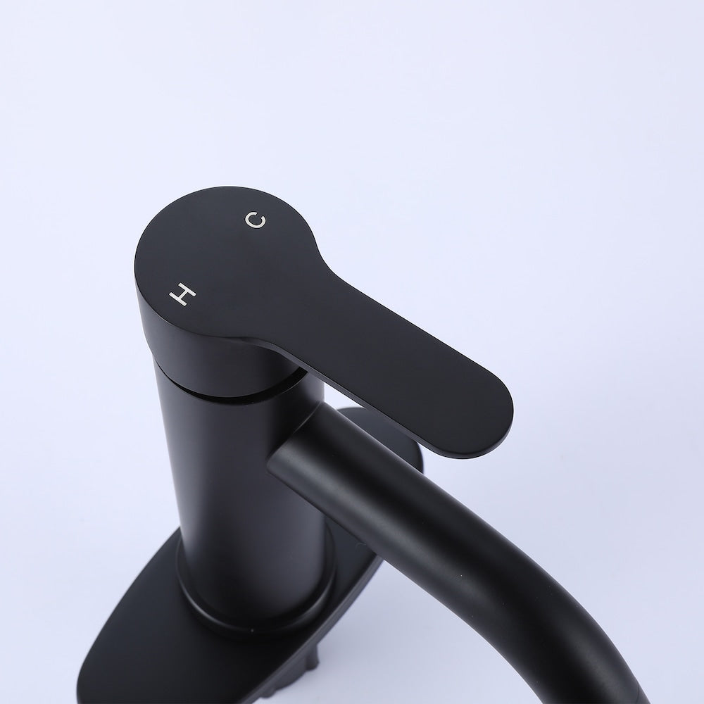 Robinet de salle de bain monotrou à poignée unique en noir mat